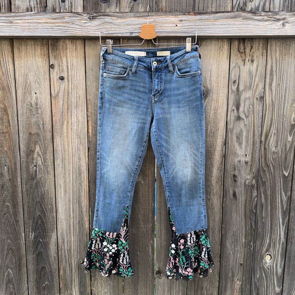 Pilcro & The Letterpress by Anthropologie Tiered Flounce Lace Hem Jeans Size 25 - Picture 8 of 11